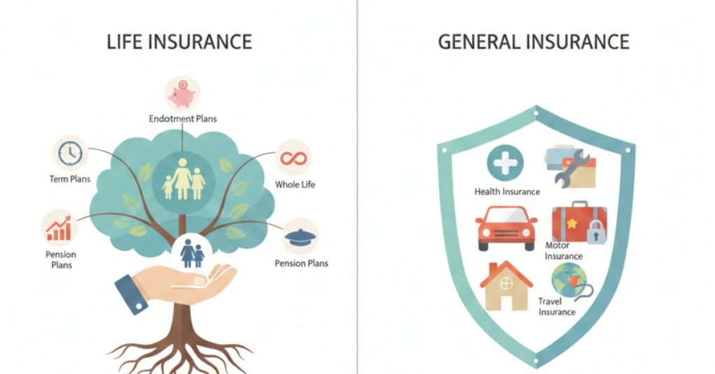 भारत में इंश्योरेंस के प्रकार: जीवन, स्वास्थ्य और सामान्य बीमा की पूरी जानकारी
